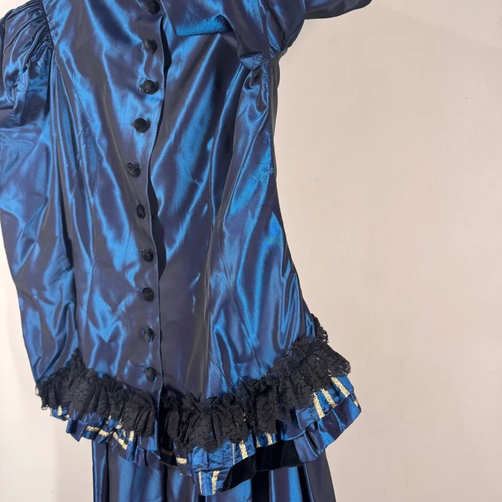 Recollections Victorian Steampunk Blue Taffeta Lace 2 Piece Skirt Set Womens S